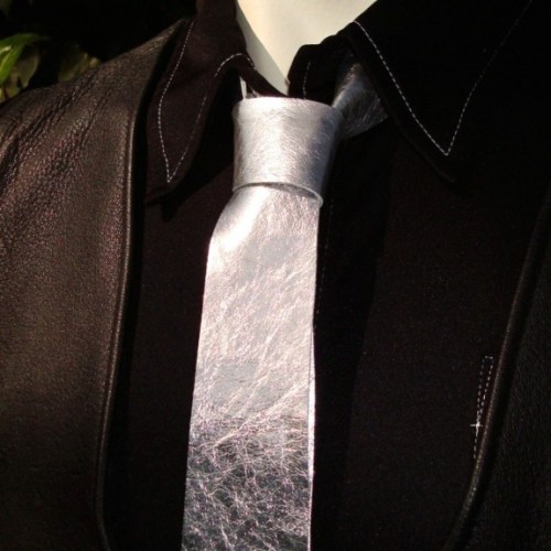 metallic silver tie